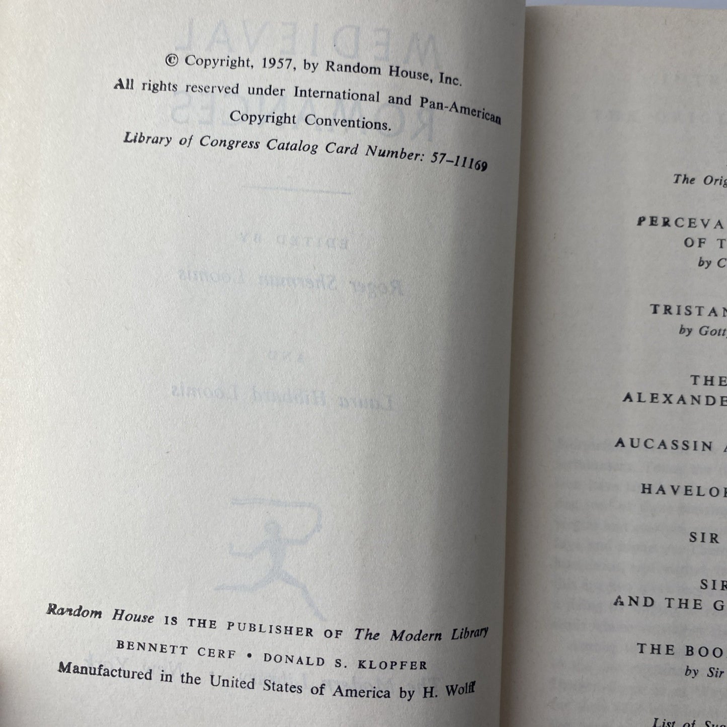 MEDIEVAL ROMANCES Edited by Loomis and Loomis The Modern Library 1957 HC/DJ