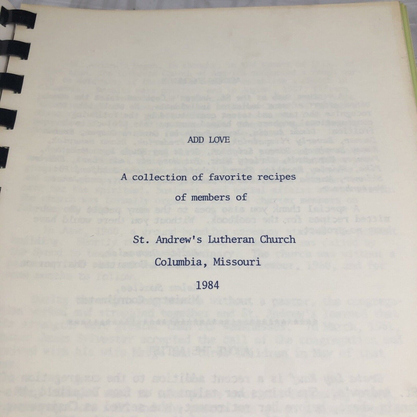 ADD LOVE COOKBOOK, St. Andrew's Lutheran Church, Columbia, MO (1984