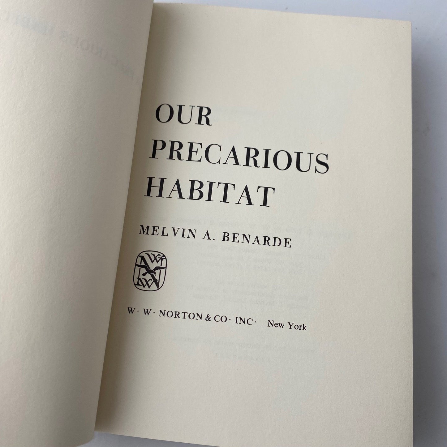 Our Precarious Habitat Melvin A. Benarde 1970 First Ed Environmental movement