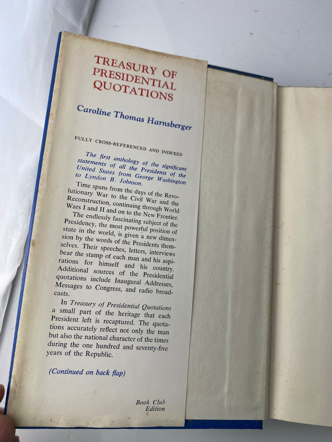 Treasury of Presidential Quotations Caroline Thomas Harnsberger 1964 Book Club