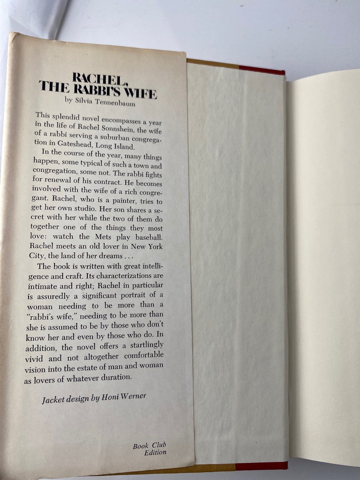 Rachel The Rabbi's Wife Silvia Tennenbaum 1978 First Edition Fiction Morrow