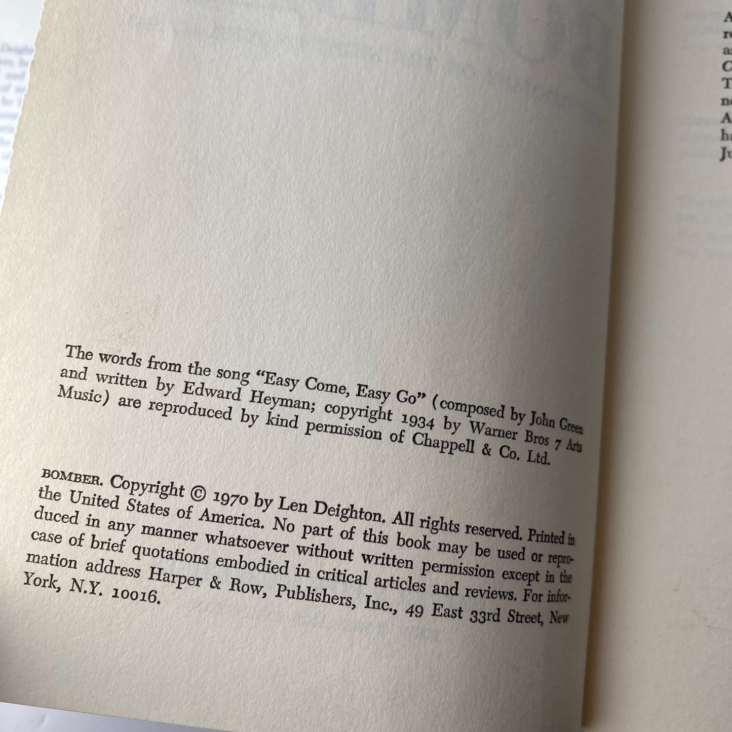 Bomber Len Deighton 1970 First Edition WWII Thriller Harper & Row