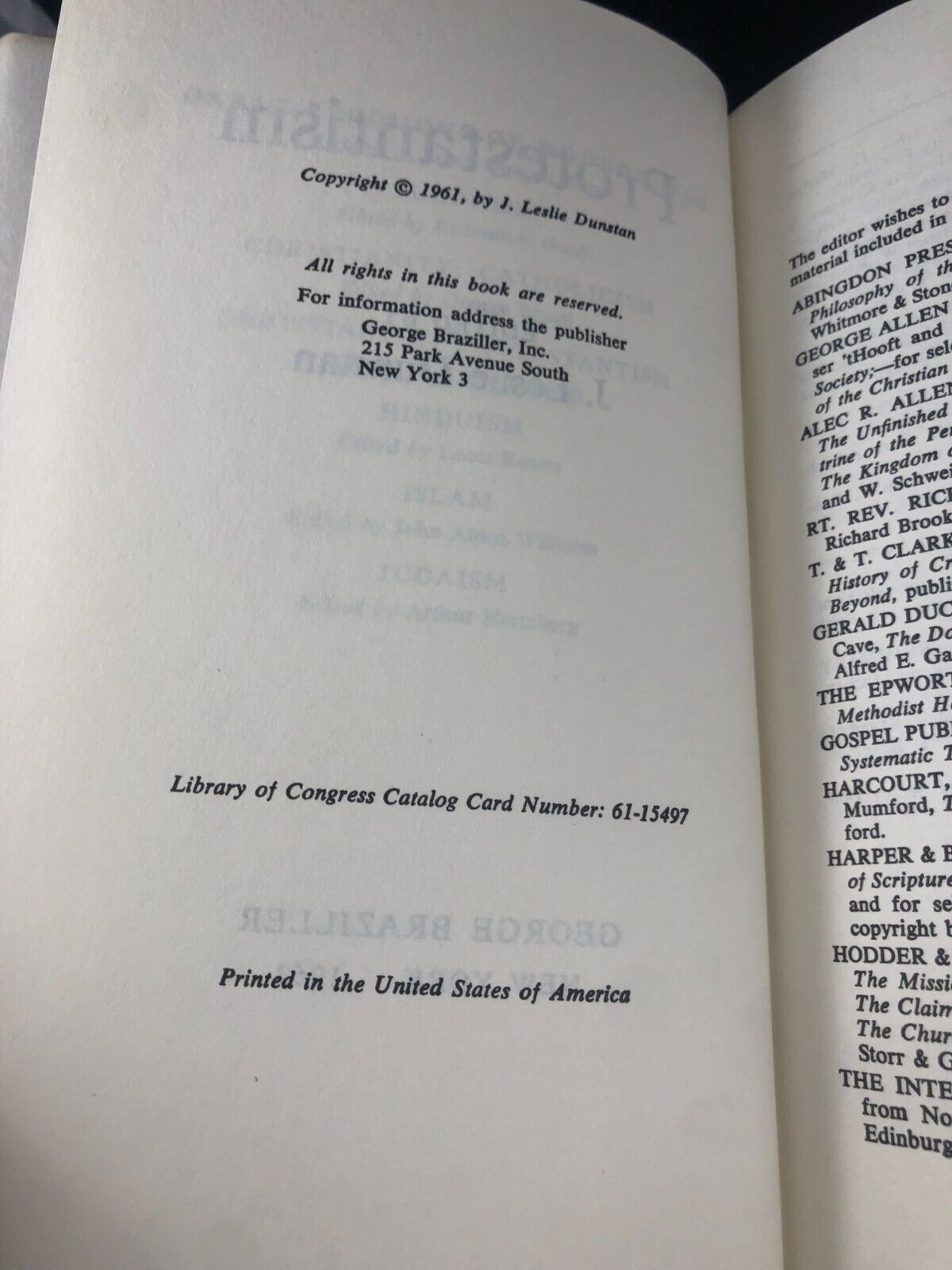 Protestantism, J. Leslie Dunstan, 1961, HC/DJ