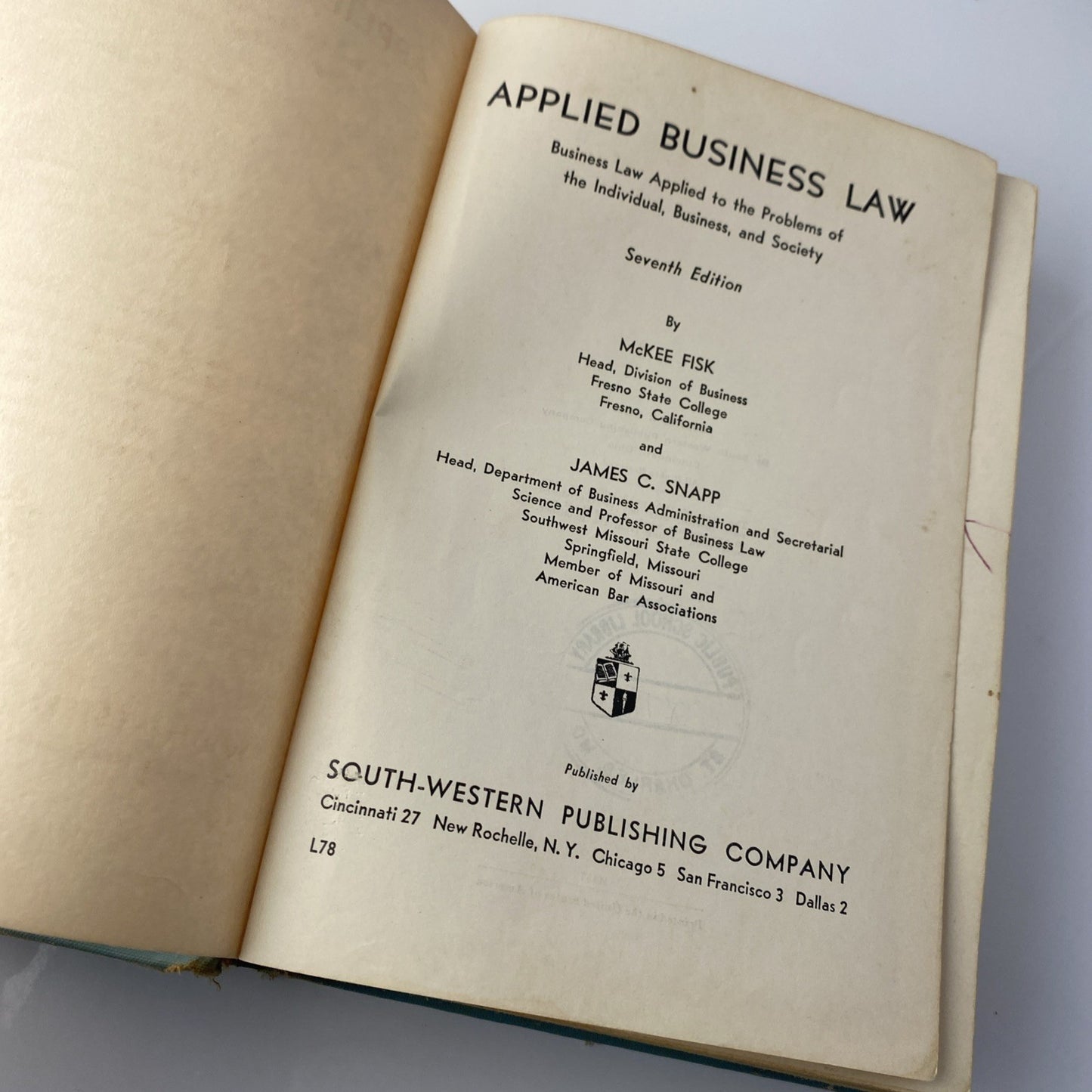Applied Business Law Seventh Edition By Fisk & Snapp 1955 Hardcover