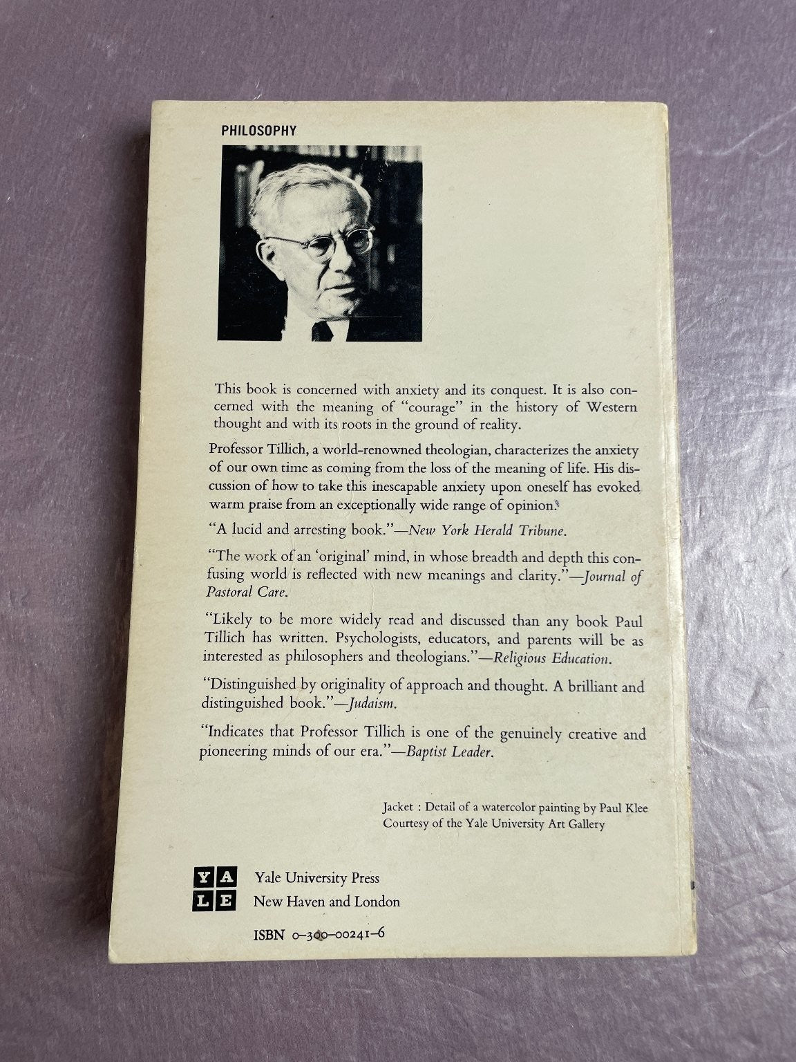 The Courage to Be Paul Tillich 1977 46th Printing Philosophy Yale Paperback