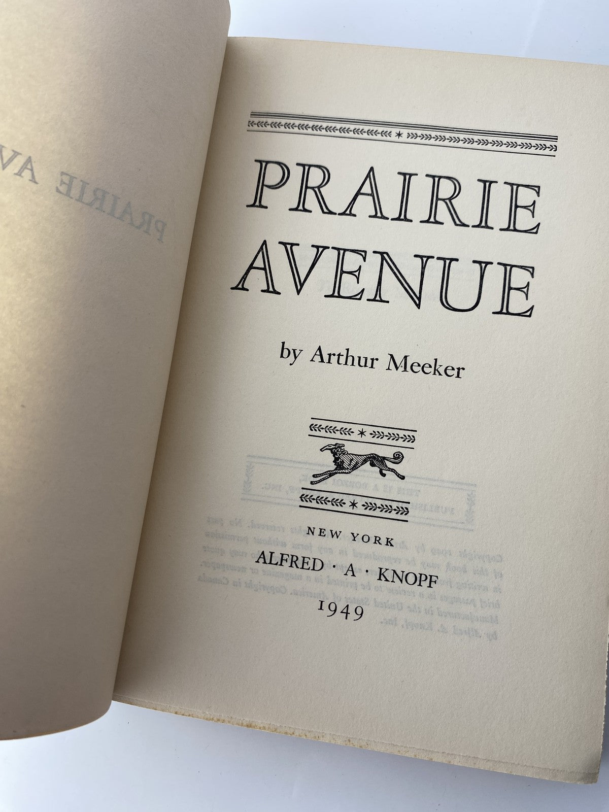 Vintage Prairie Avenue Arthur Meeker Historical Fiction Book Club 1949 Hardcover
