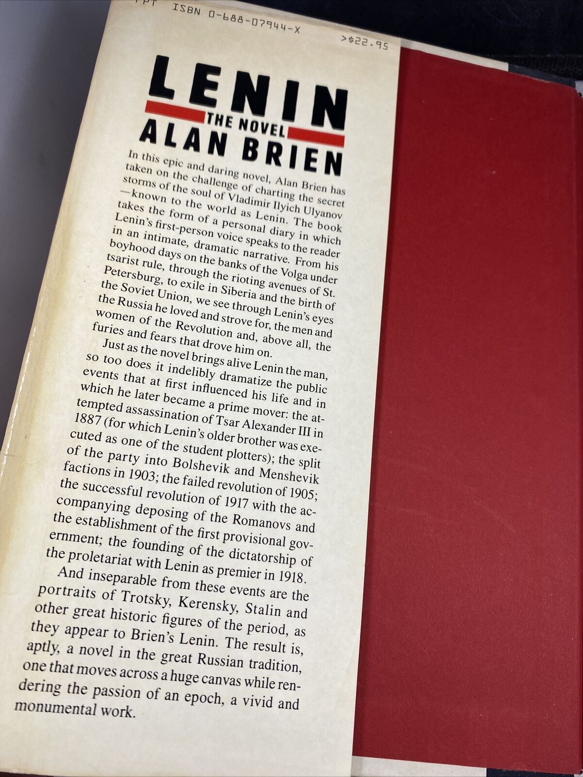 Lenin: The Novel, by Alan Brien HCDJ First Print Edition 1987 Vintage History