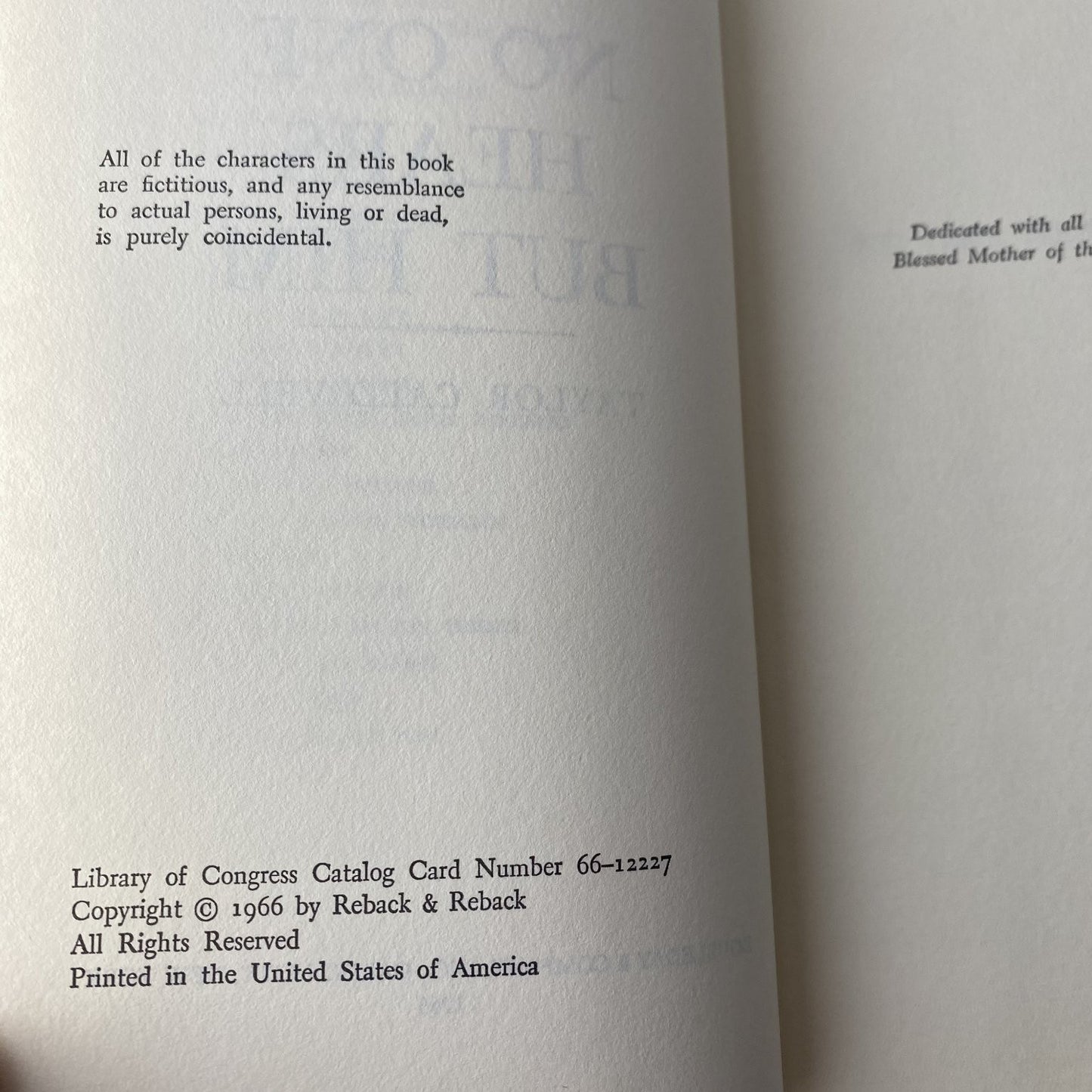 No One Hears But Him Taylor Caldwell 1966 First Edition Doubleday