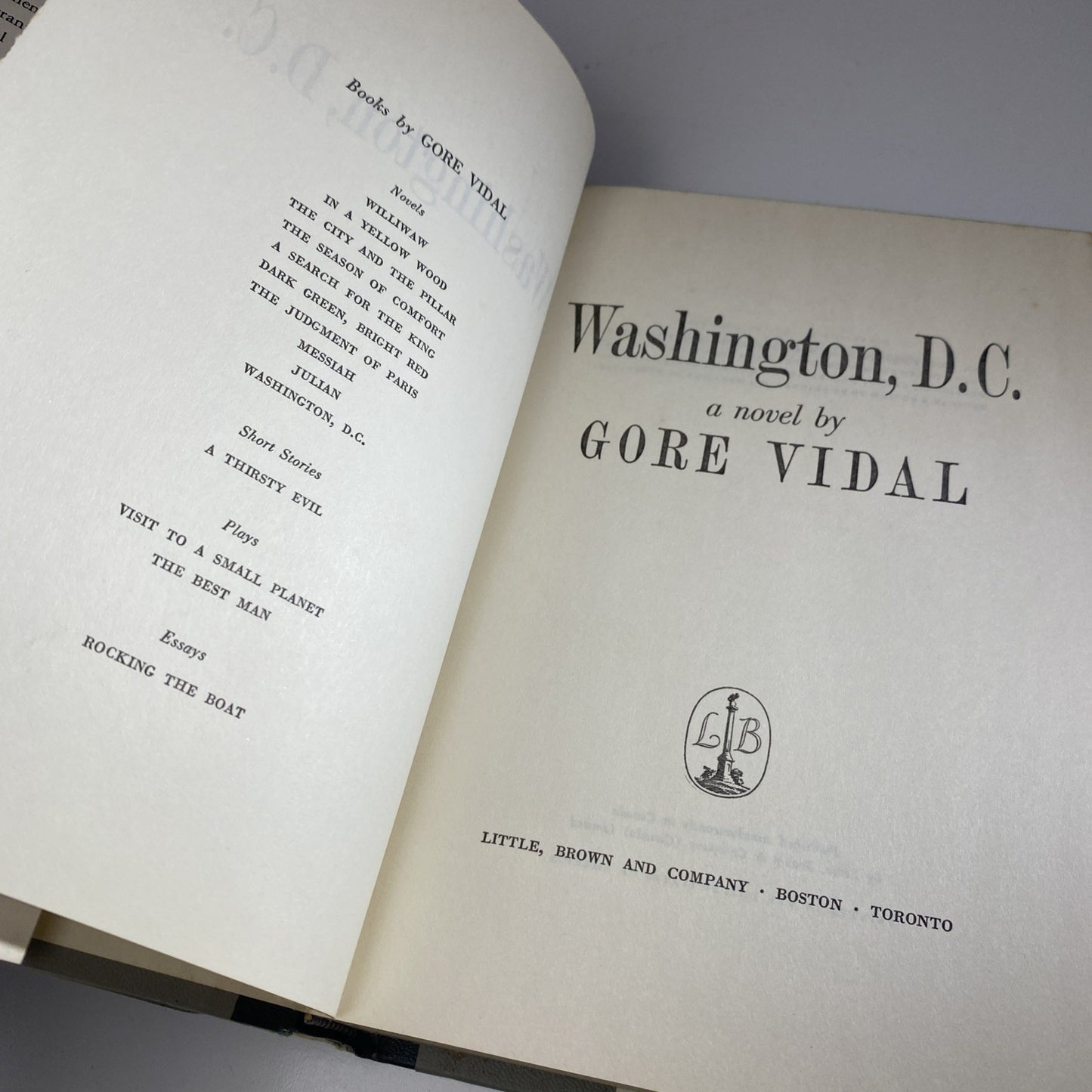 Washington, DC: A Novel by Gore Vidal Hardcover ~ Book Club Edition, 1967