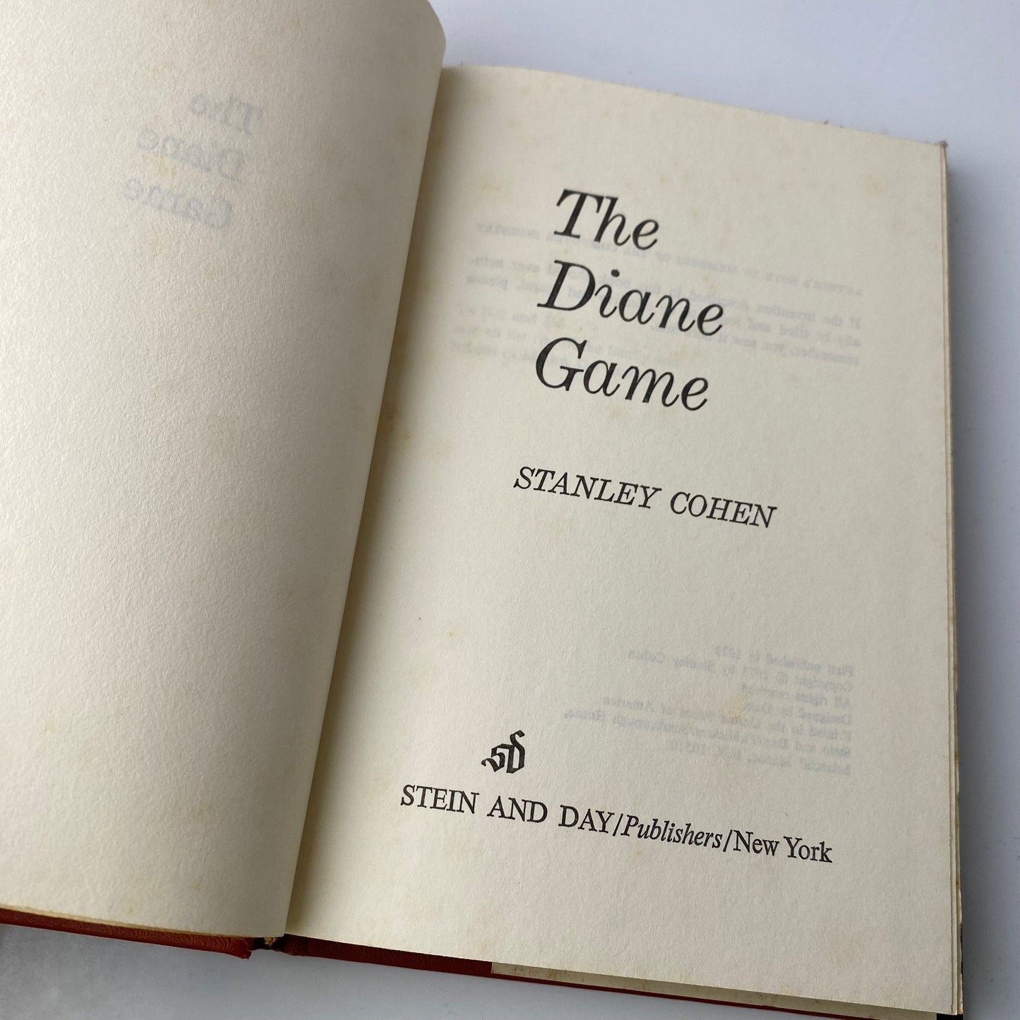 Vintage Novel The Diane Game Stanley Cohen 1973 First Edition Stein and Day