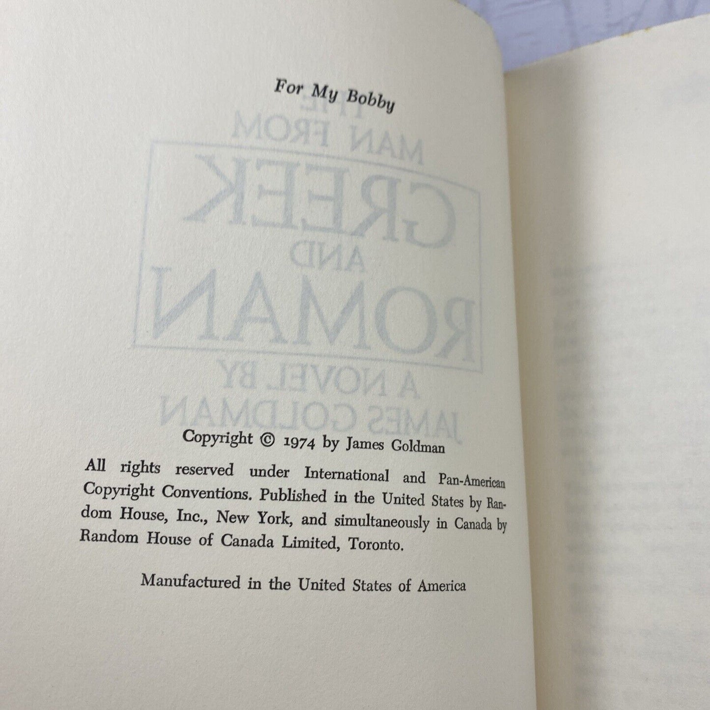 Man from Greek and Roman : BCE A Novel Hardcover James Goldman VTG