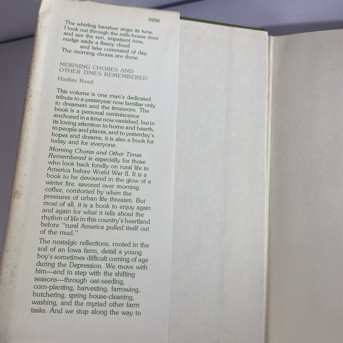 Morning Chores and Other Times Remembered - Hadley Read 1978 Hardcover Memoir