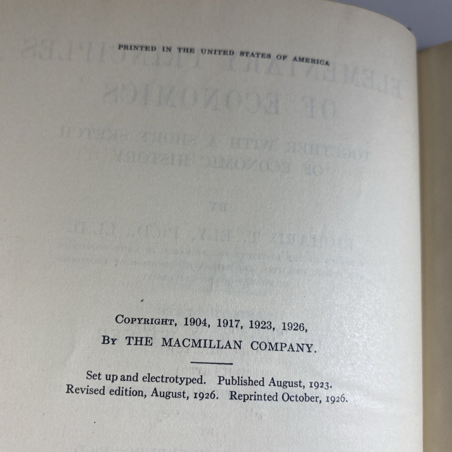 Antique Elementary Principles of Economics by Ely & Wicker 1926 New Edition
