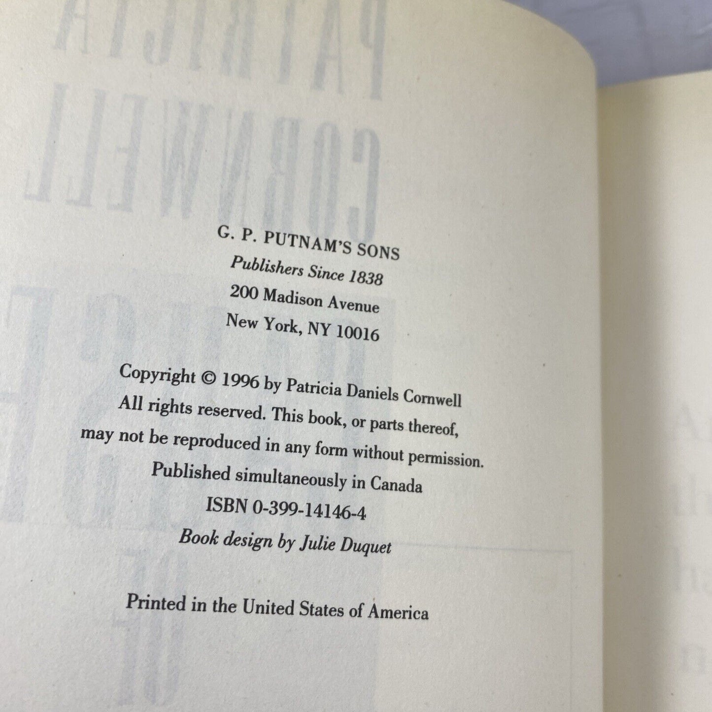 Patricia Cornwell Cause of Death Hardcover Book Club Edition Fiction Novel