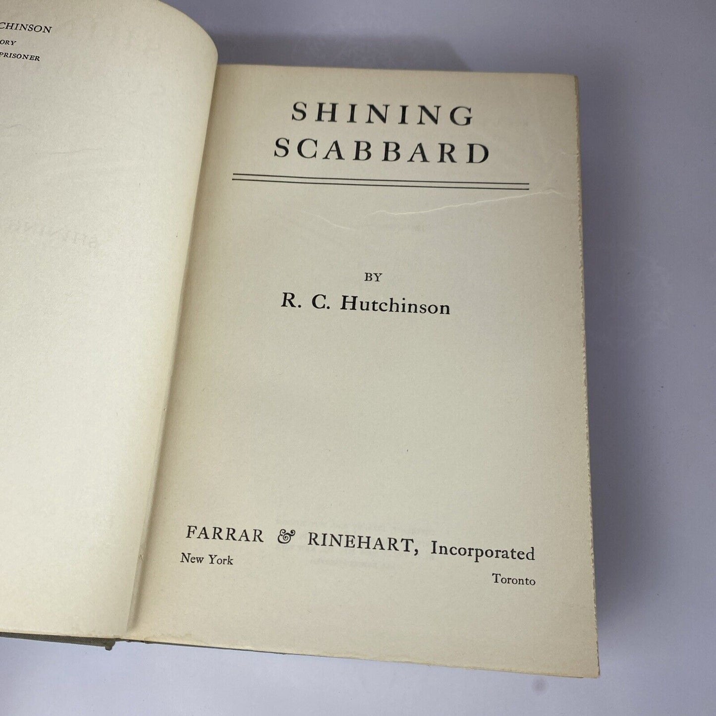 Shining Scabbard R.C. Hutchinson Hardcover 1936 Farrar & Rinehart Book Publish