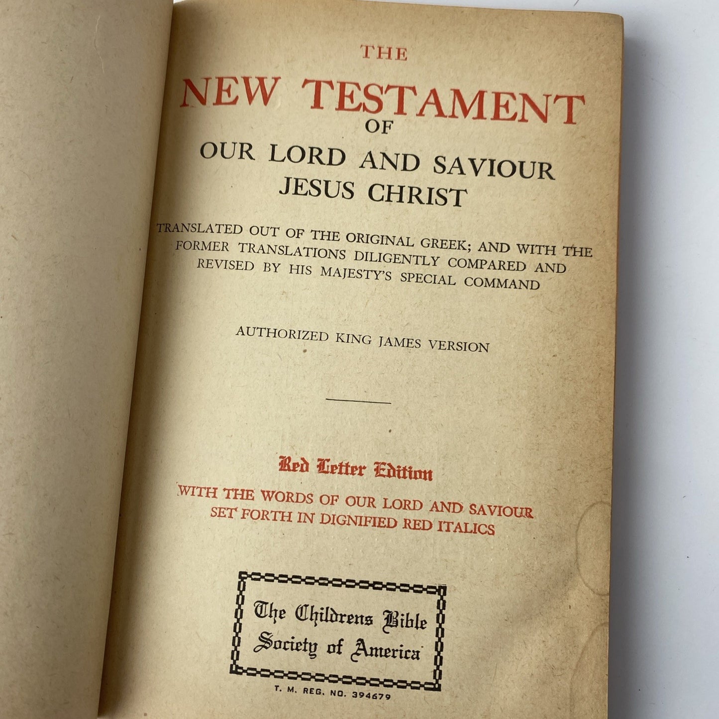 Rare New Testament:Red Letter Edition,The Children's Bible Society of America