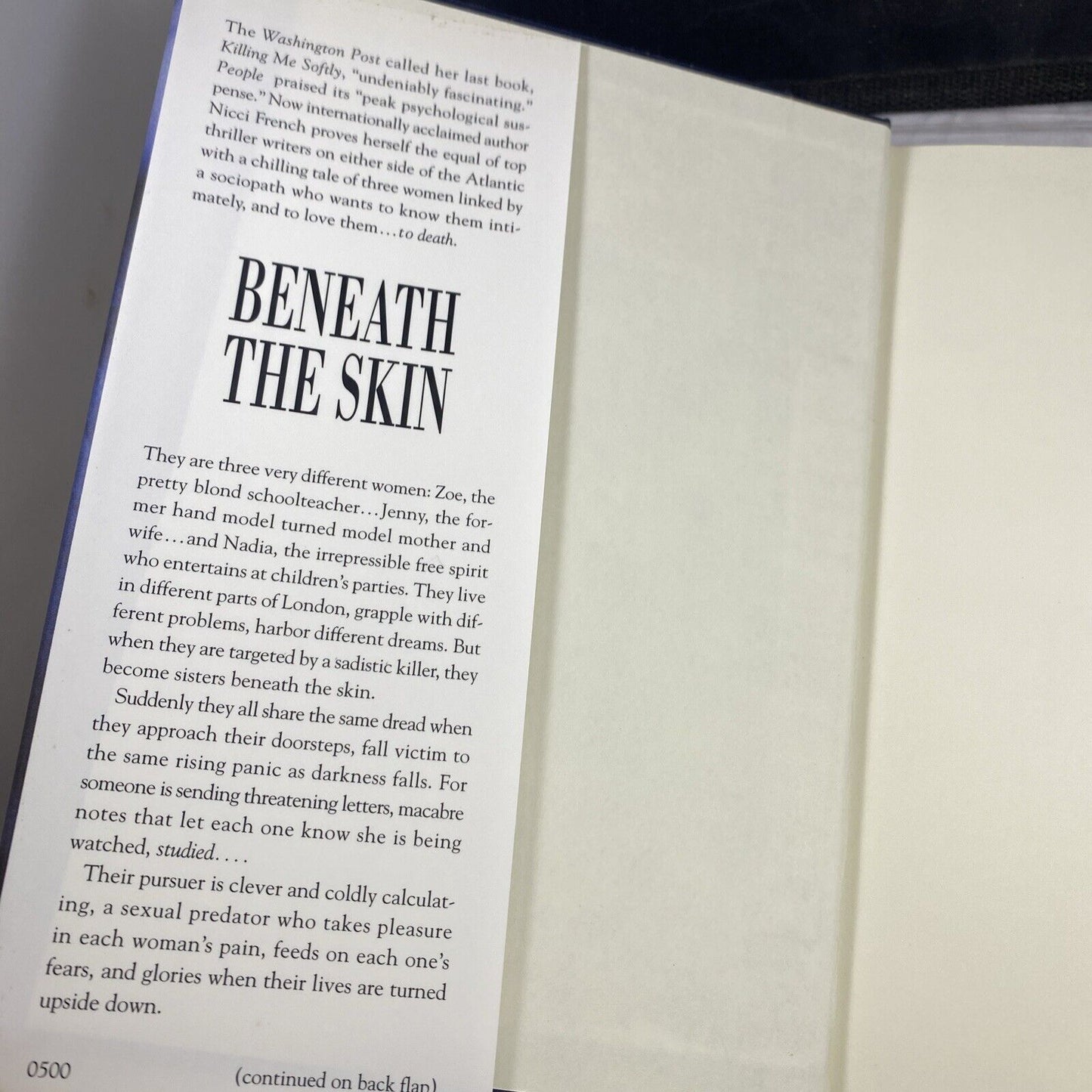 Nicci French Beneath The Skin Hard Cover DJ Very Good First Print