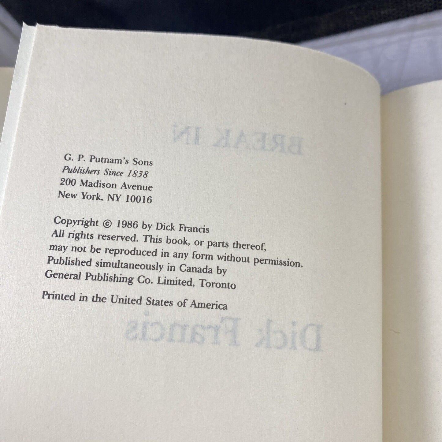 Break In - By Francis, Dick - Hardcover Book Very Good Vintage Book Club Ed.