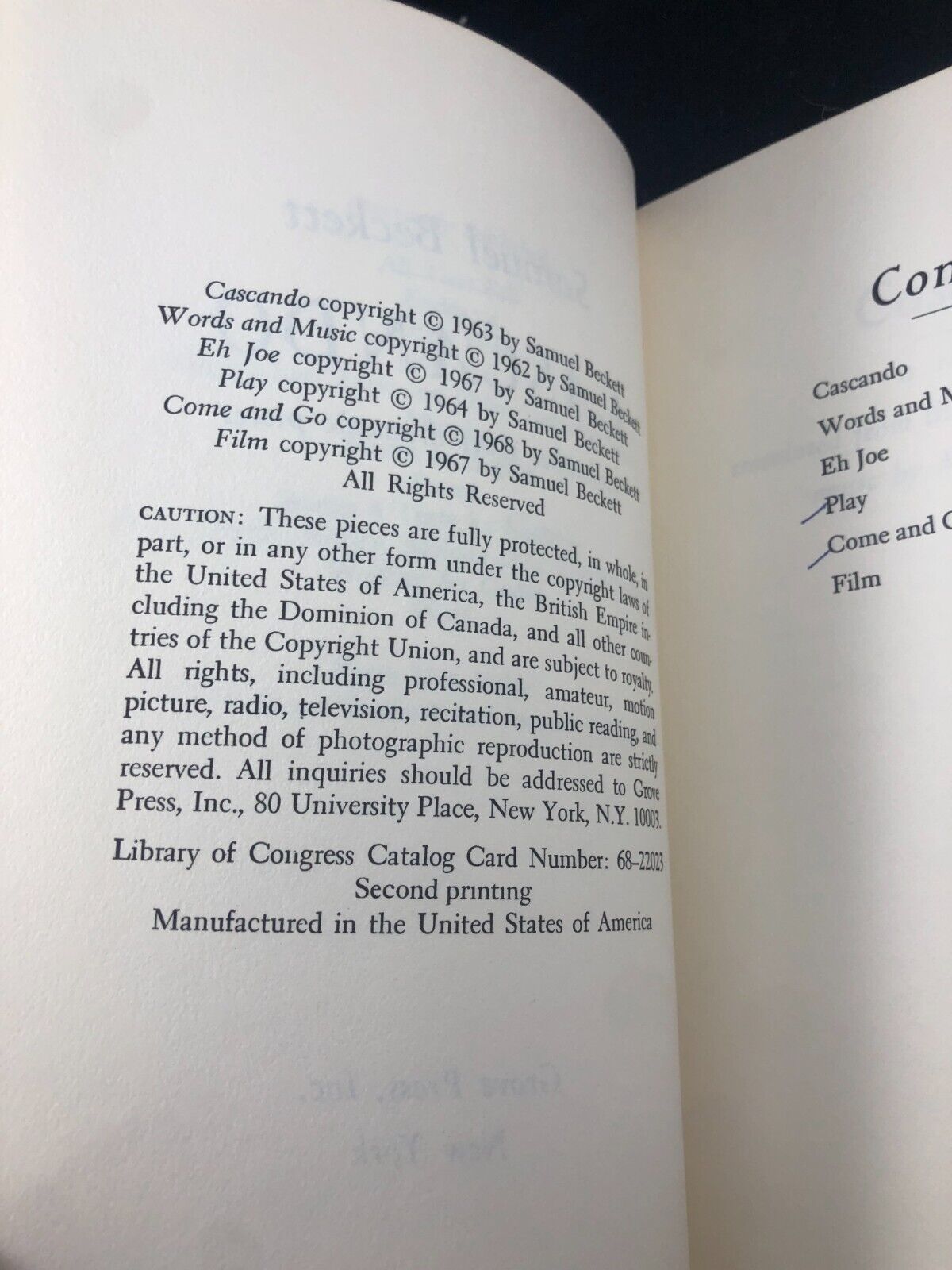 Cascando and Other Short Dramatic Pieces by Samuel Beckett 2nd print
