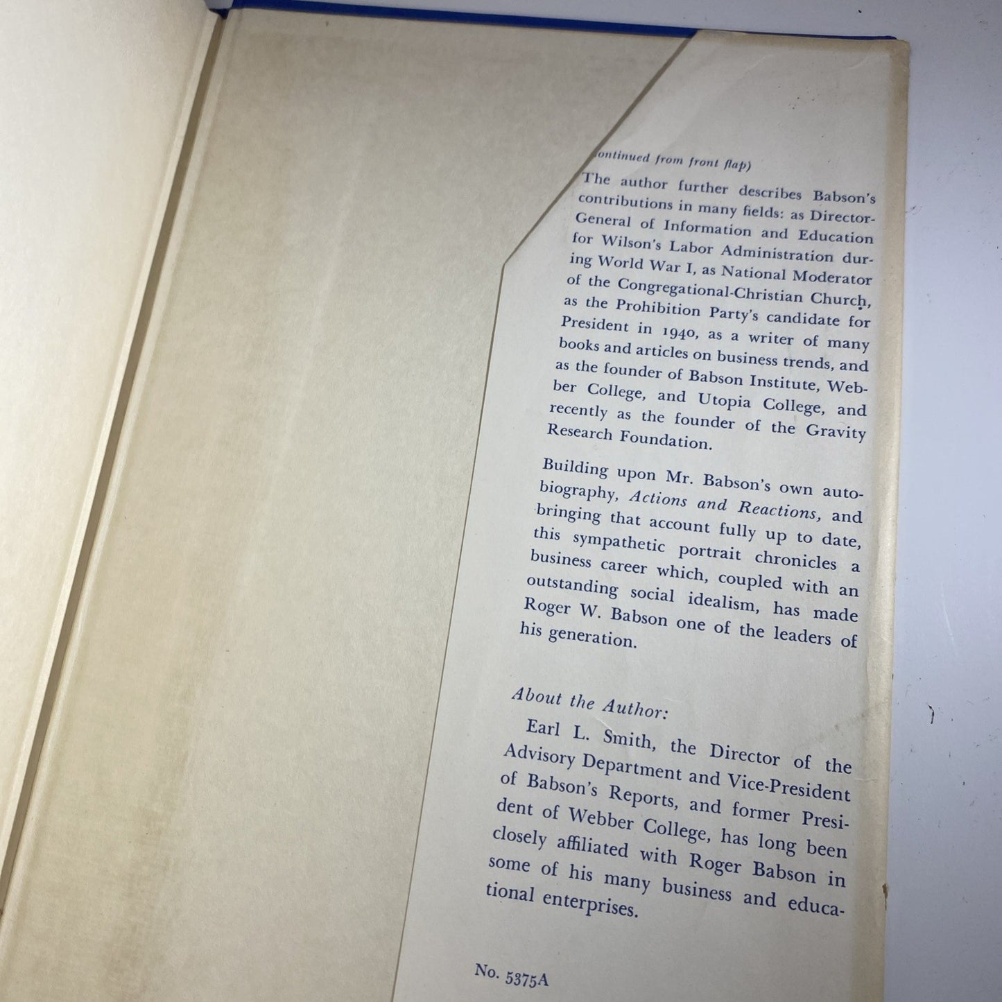 Yankee Genius Roger Babson Earl Smith HC DJ 1st Ed 1954 Investment Forecasting