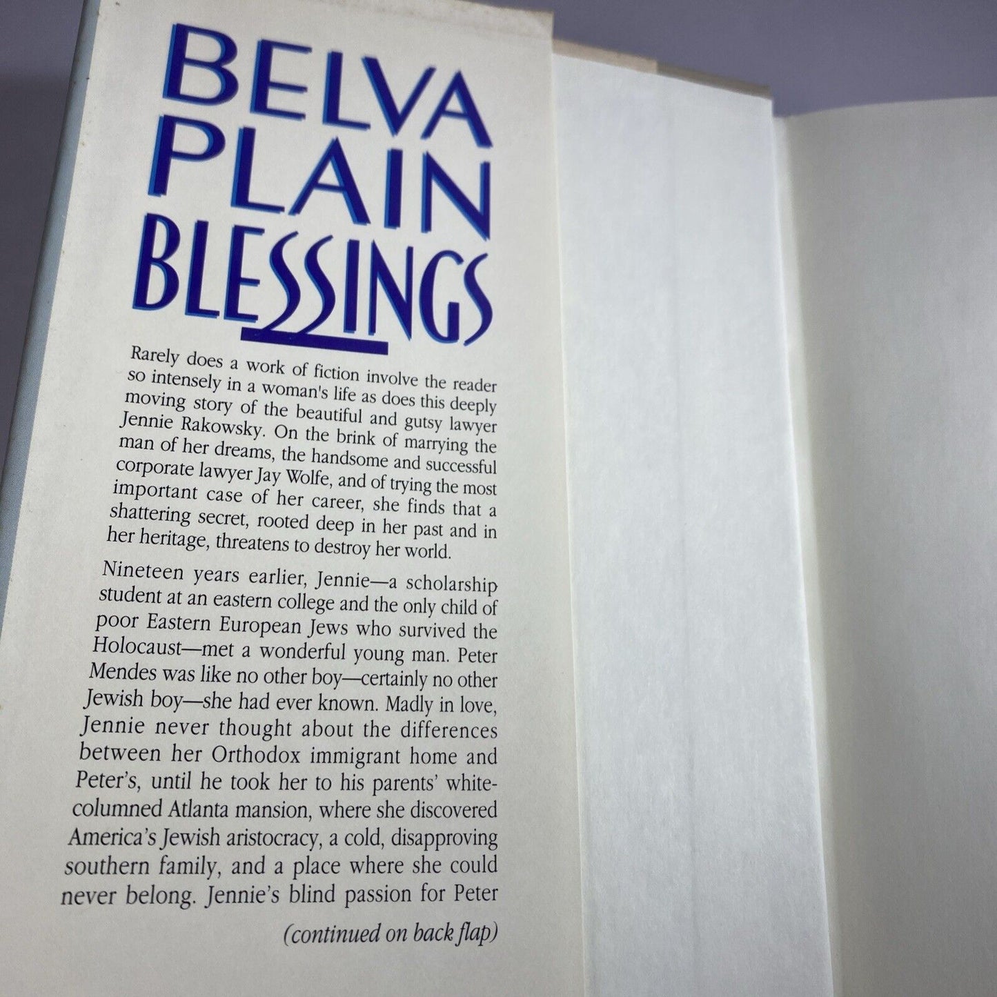 Blessings Belva Plain Romance Novel Hardcover (Author of Tapestry) 1989