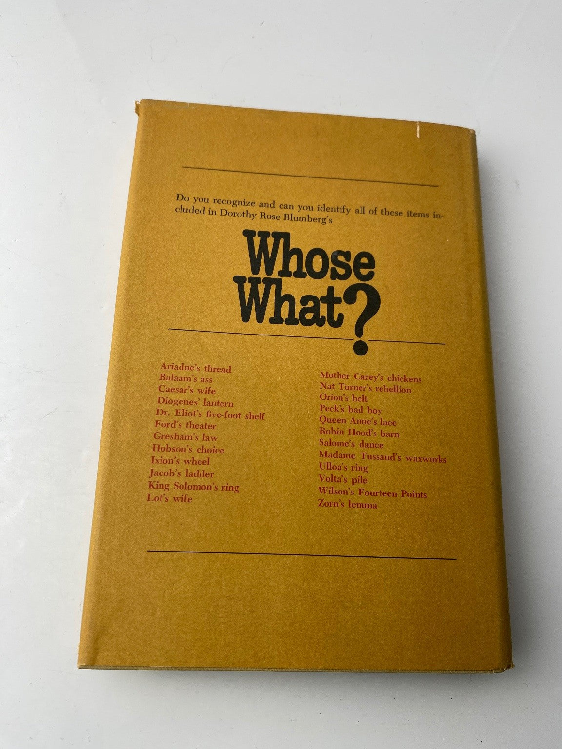 Whose What? Dorothy Rose Blumberg 1969 Book Club Edition Reference