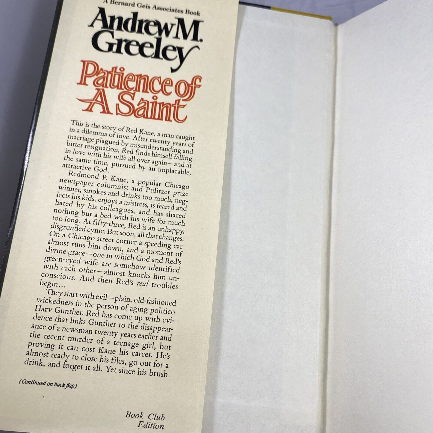 Patience of a Saint by Andrew M Greeley 1987 Hardcover BCE Vintage