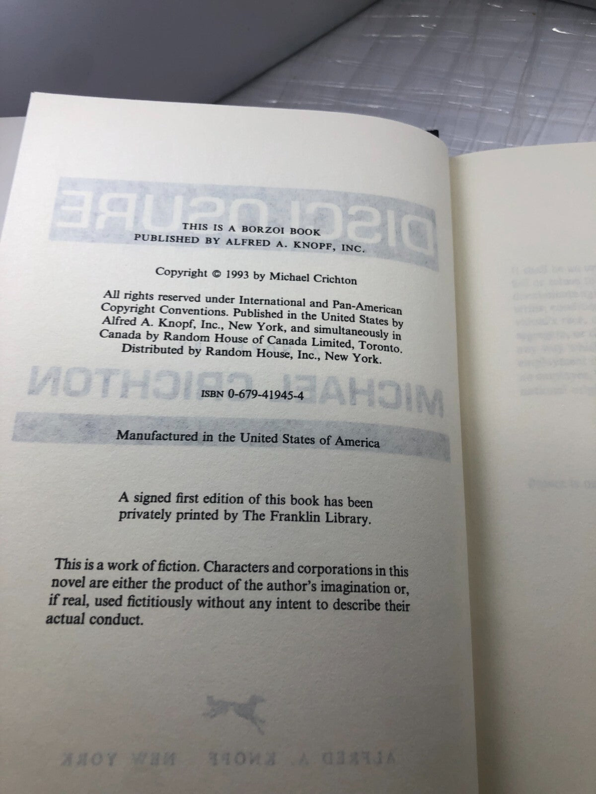 Disclosure by Michael Crichton (1994, Hardcover) Book Club ed.