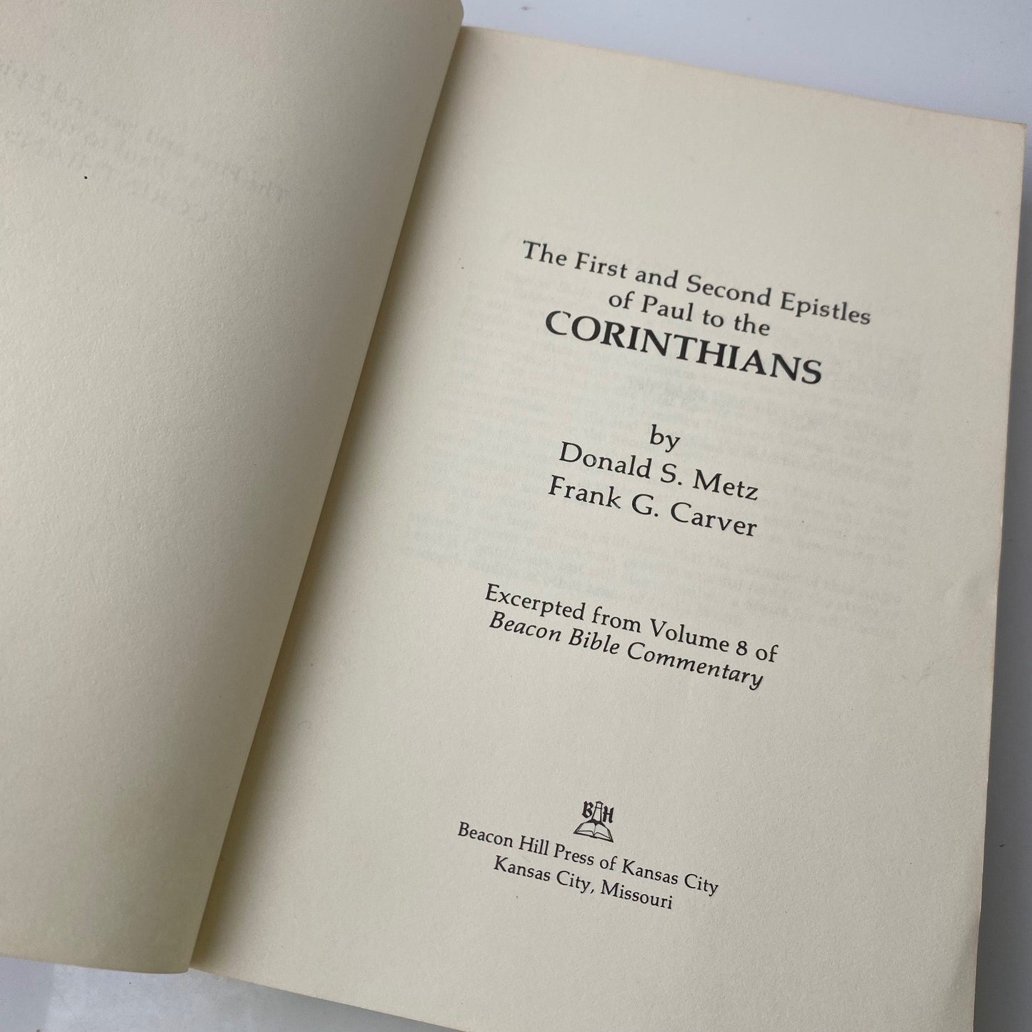 Beacon Bible Commentary 1 & 2 Corinthians Metz Carver 1981 Special Edition