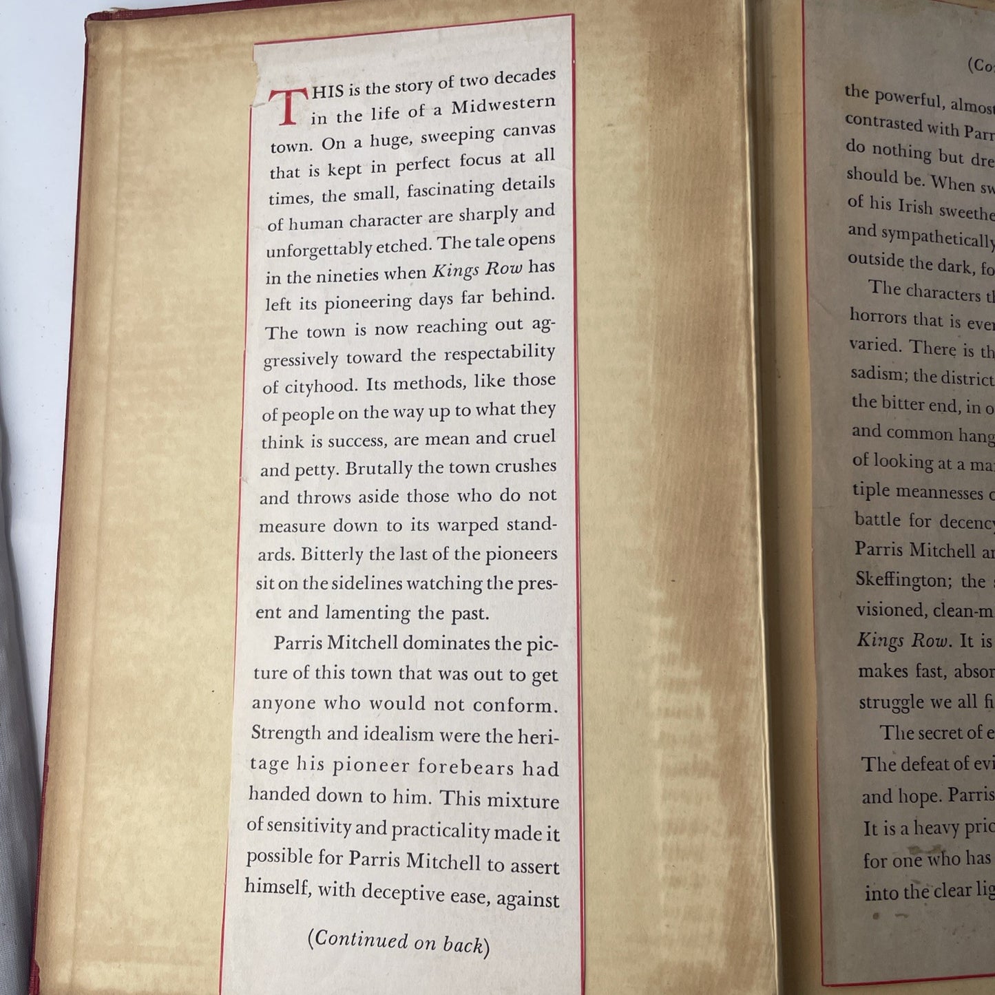 Vintage 40s Literature kings row henry bellamann 1940 Hardcover Book
