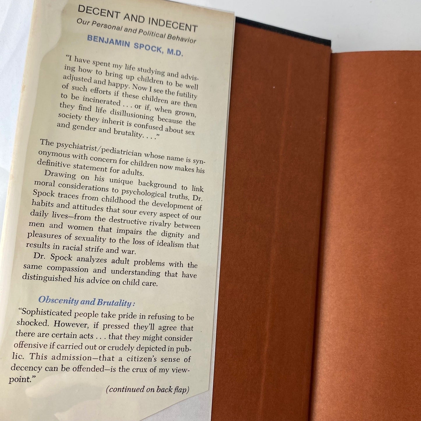 Decent and Indecent Benjamin Spock 1970 First Edition McCall Publishing