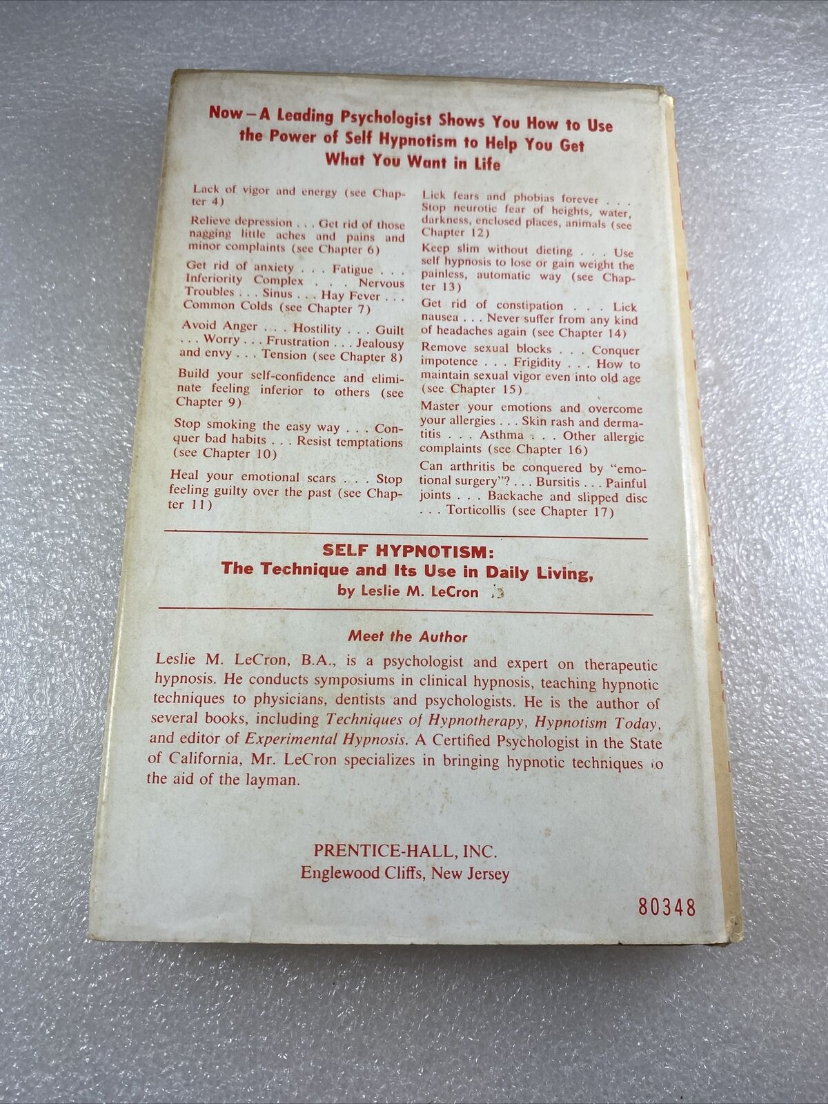 Self Hypnotism: The Technique Daily Living by Leslie LeCron Vintage 60s Selfhelp