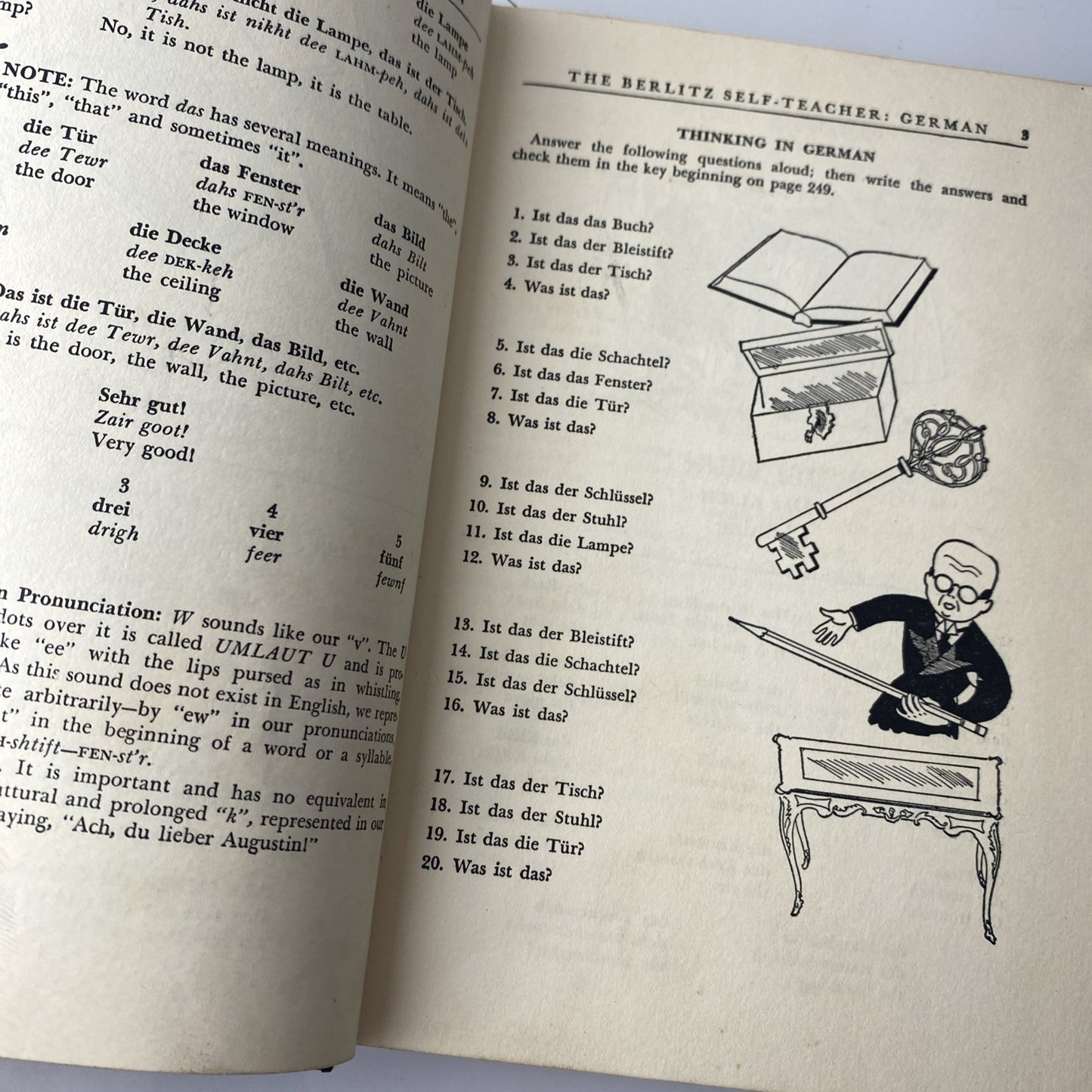 Vintage Language Textbook 1950 The Berlitz Self Teacher German Hardcover