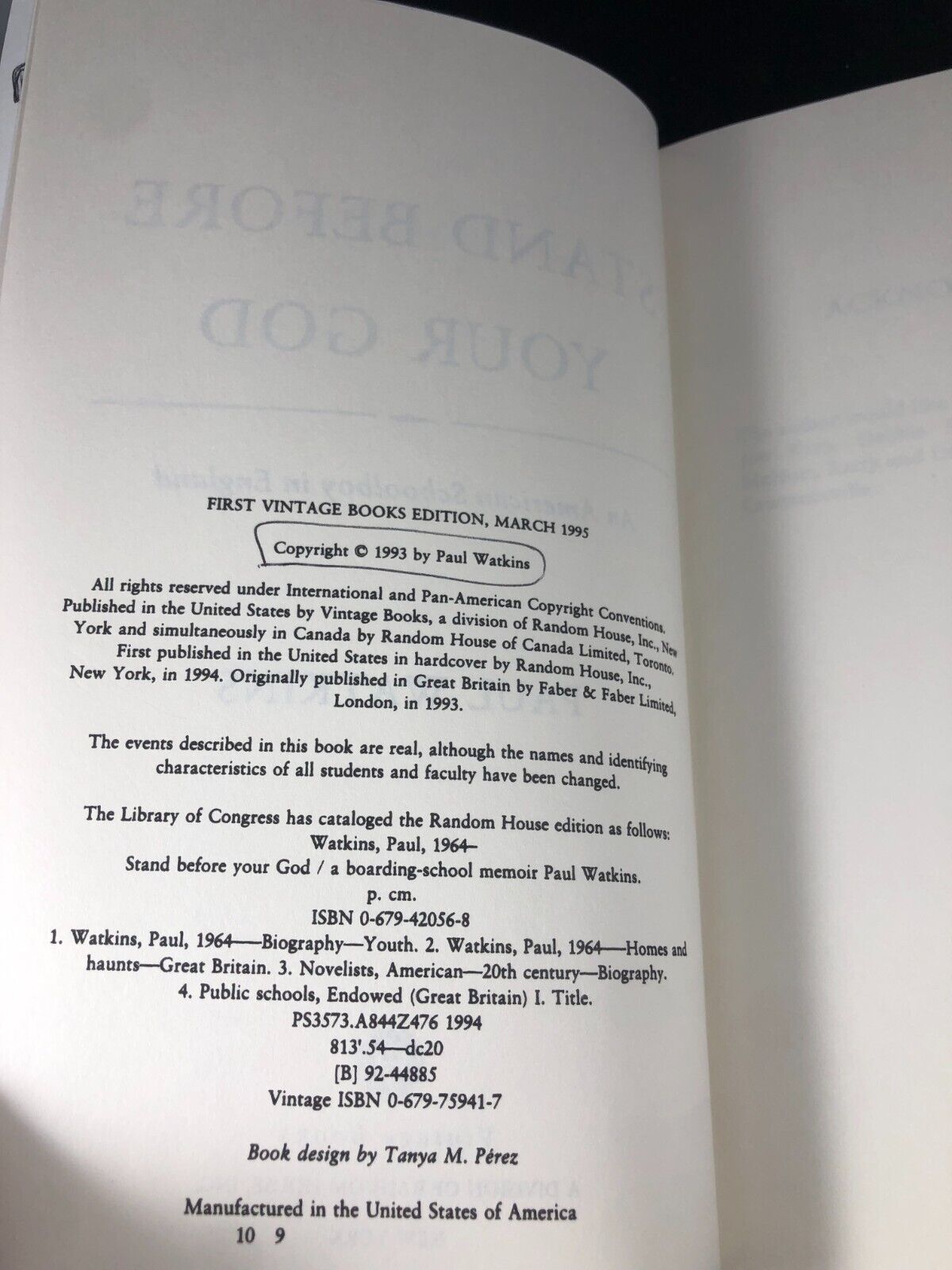 Stand Before Your God: An American Sch in England by Watkins, Paul Underlining