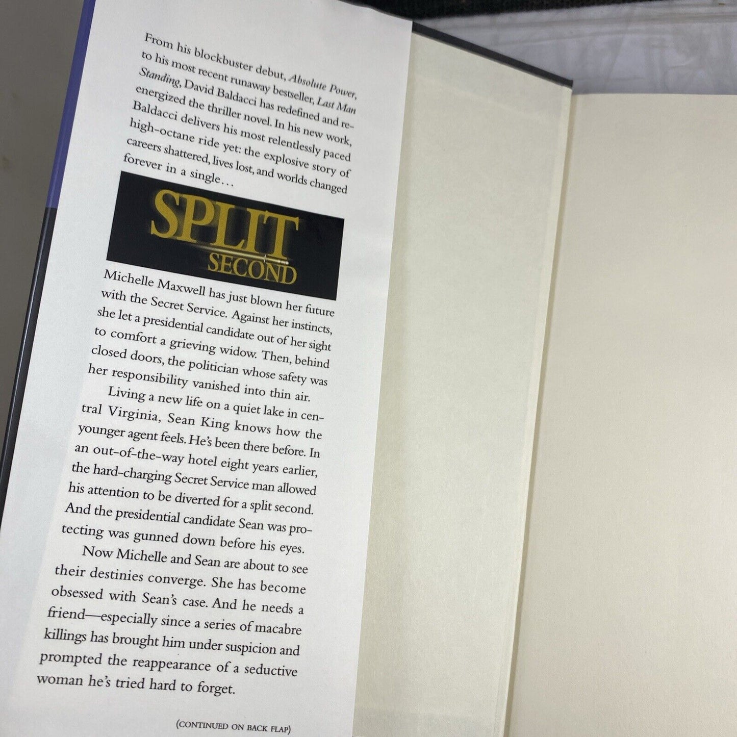 Split Second David Baldacci Hardcover Dust Jacket Novel Book Warner Books 2003