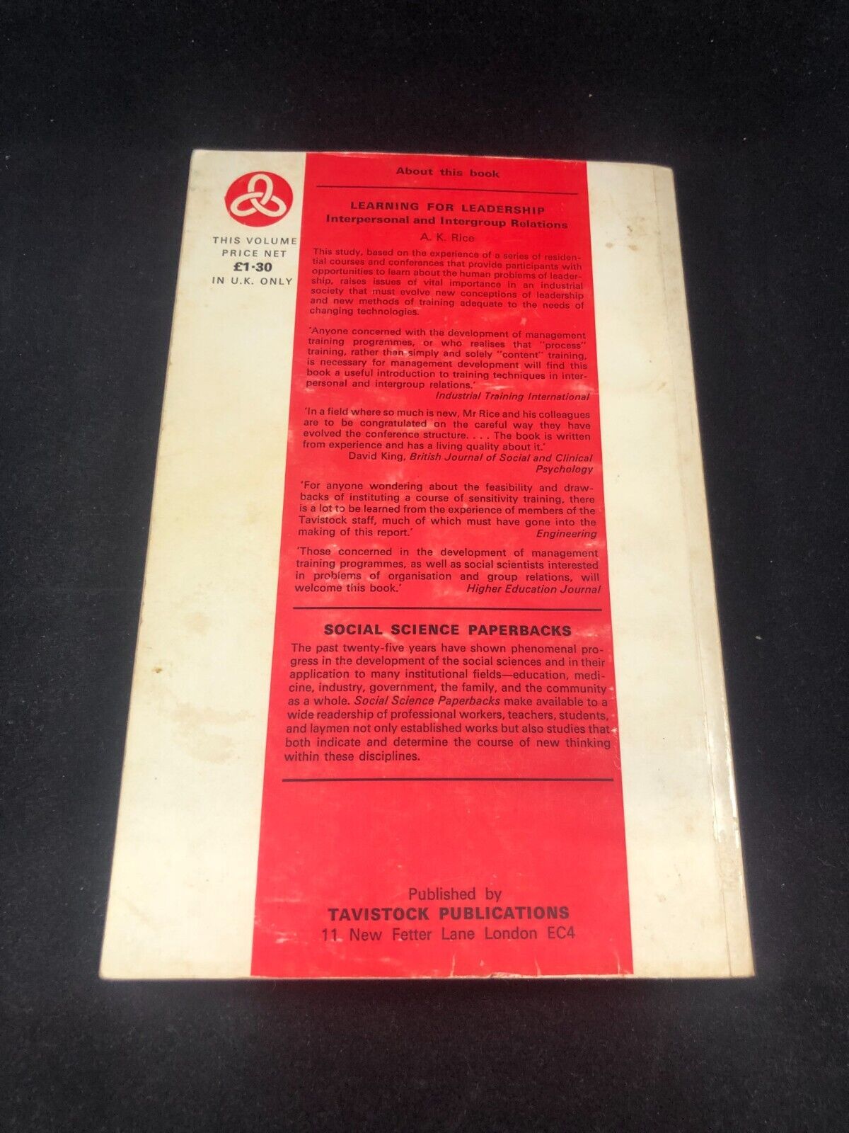 Learning for Leadership by A.K. Rice (Trade Paperback, 1973)
