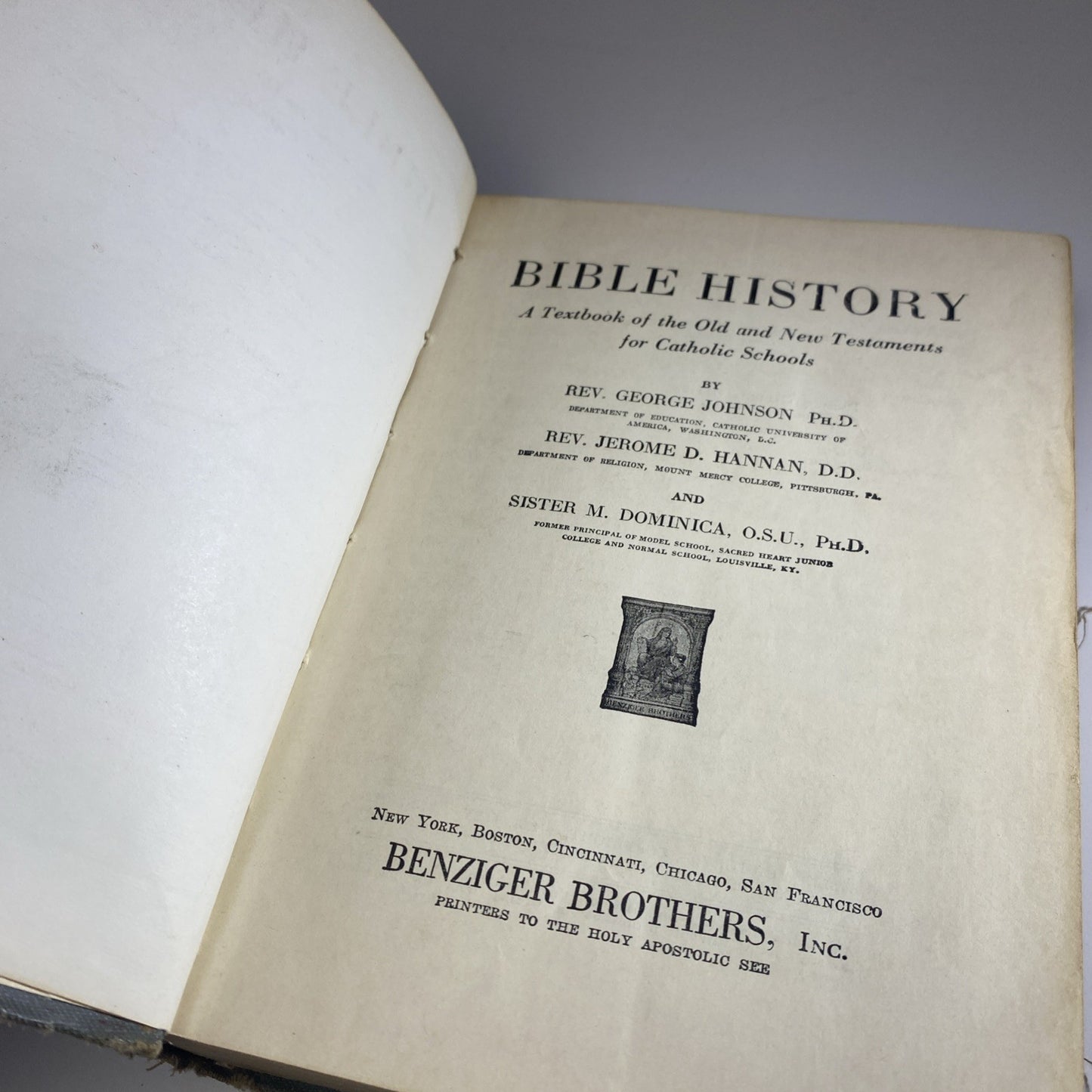1931 Bible History New Testament For Catholic School Johnson Hannan Sr. Dominica