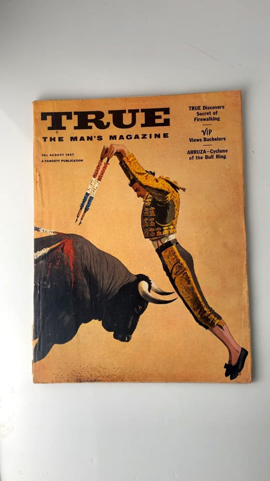 TRUE The Man's Magazine August 1957 Illustrated Bullfighting Cover