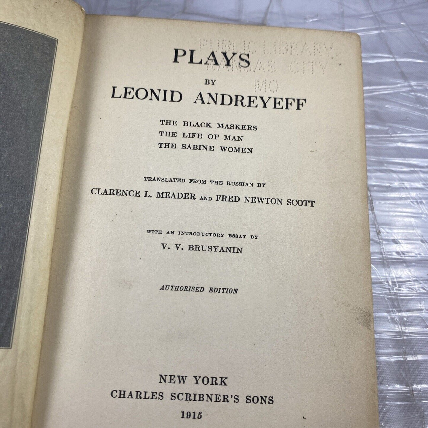 PLAYS OF LEONID ANDEYEFF Meader Scott Scribner 1915 1st Ed Unique Ex Lib Rebind