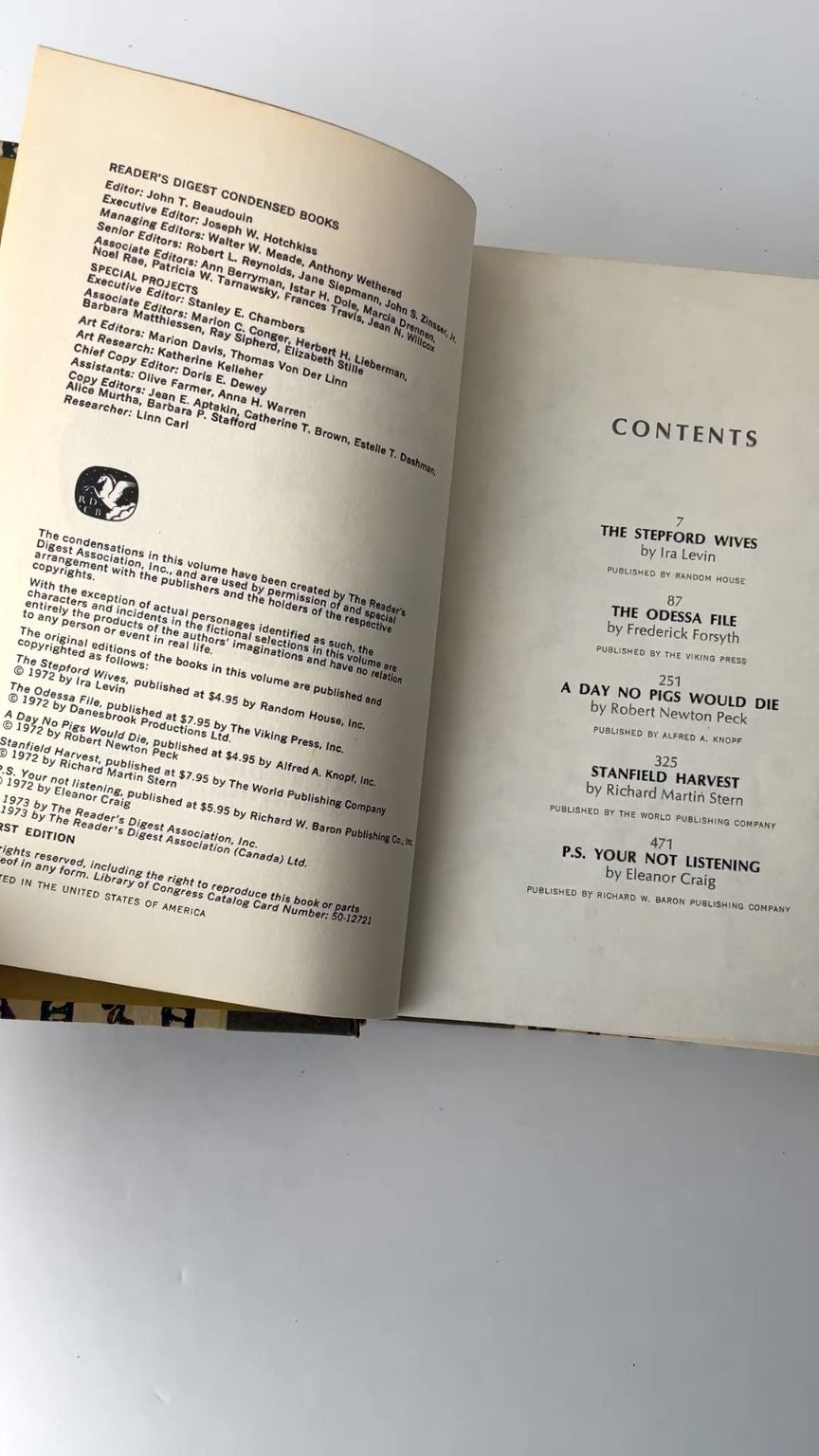 Reader's Digest Condensed Books Volume 1 1973 First Edition Collection