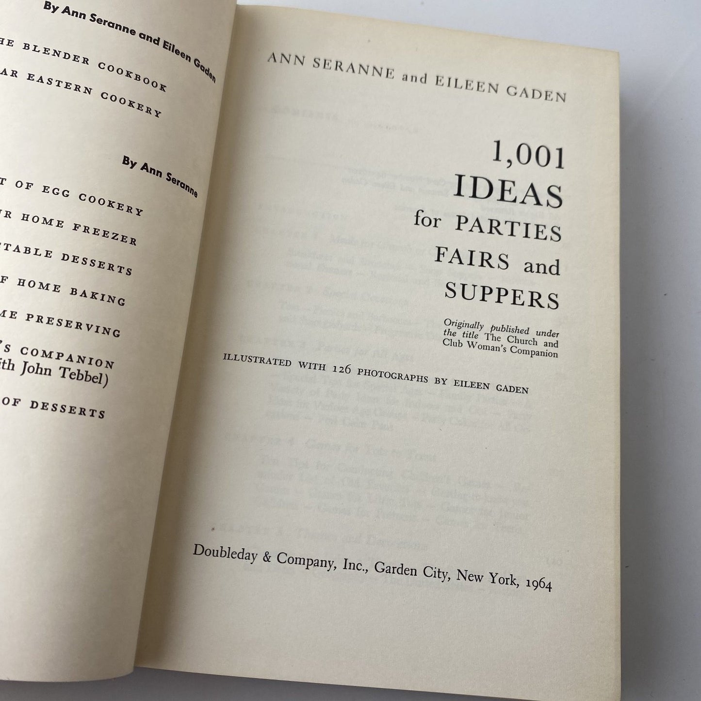 1001 Ideas for Parties Fairs and Suppers Seranne Gaden 1964 Doubleday