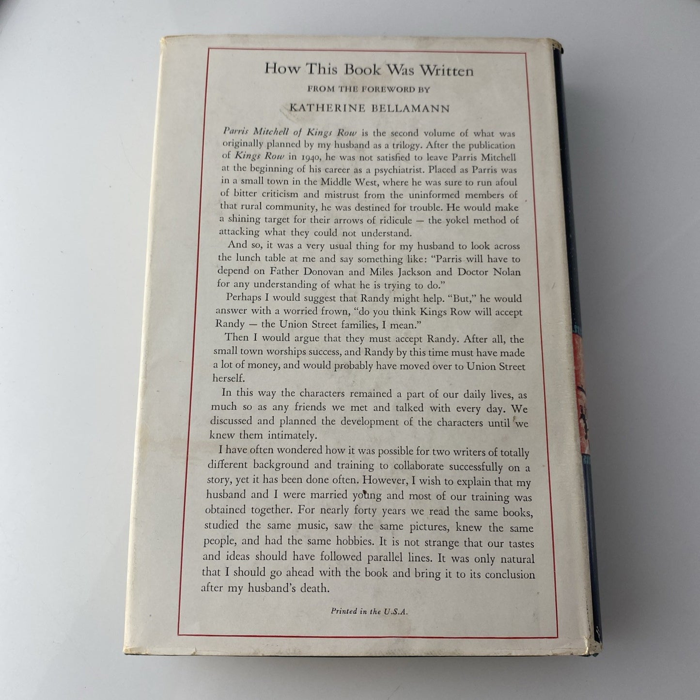 Parris Mitchell of Kings Row by HC/DJ/1st Ed. Book Club Ed. 1948 H&K Bellamann