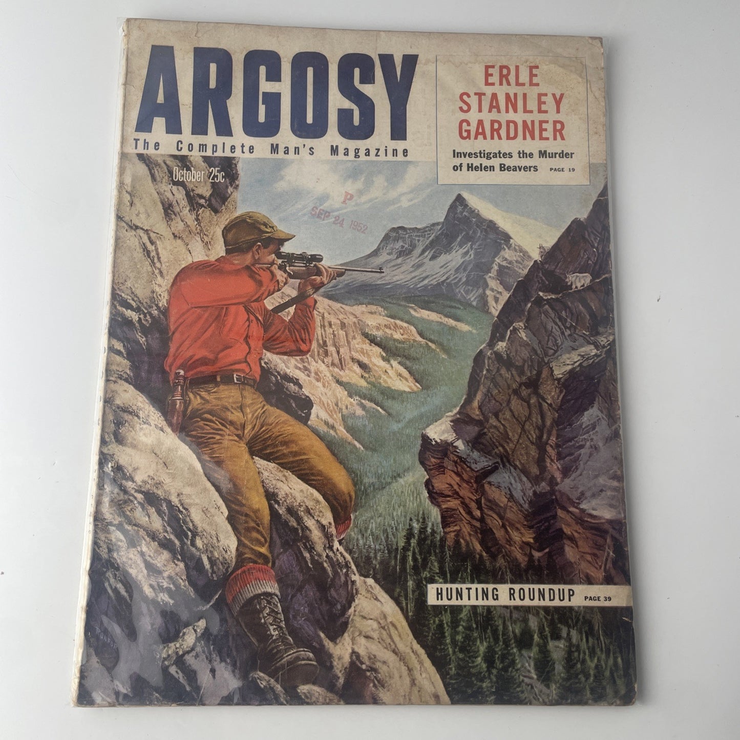 Vintage ARGOSY Magazine October 1952 Illustrated Cover Art ERLE STANLEY GARDNER