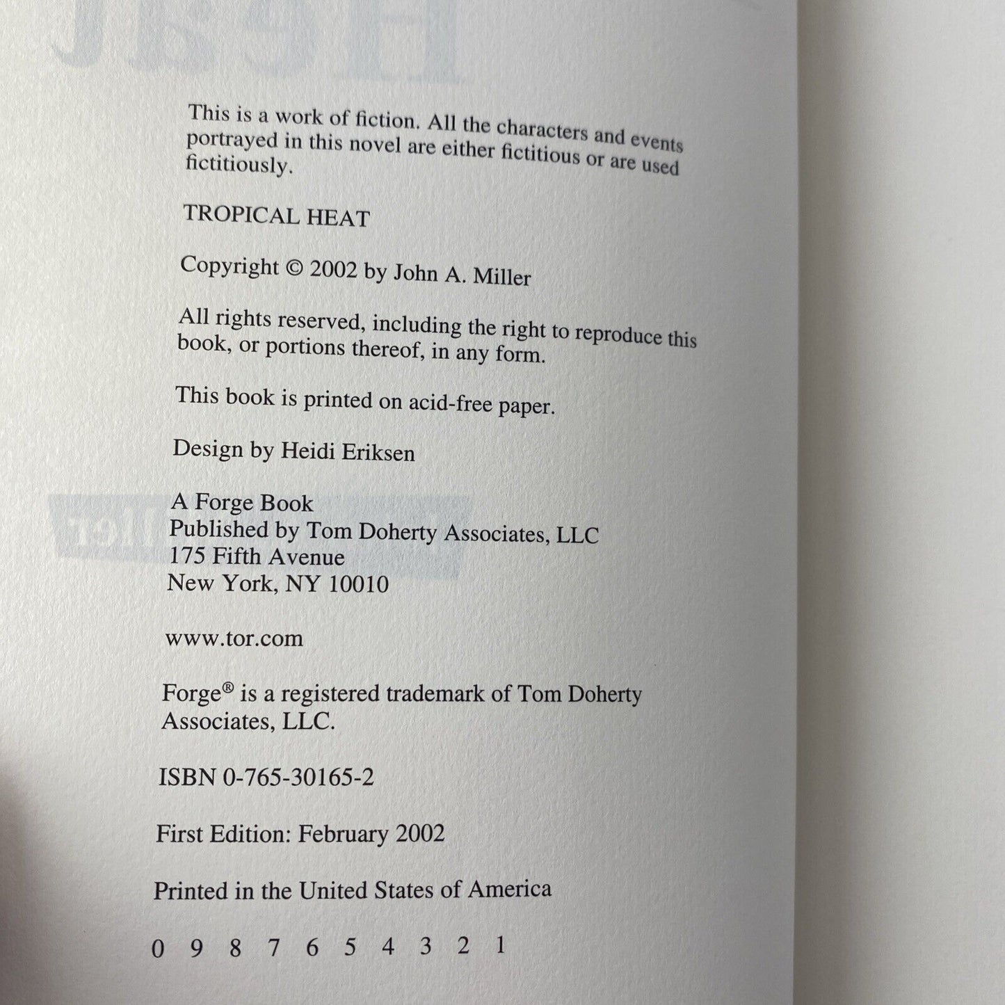 Tropical Heat Miller, John A. Very Good Fiction Novel