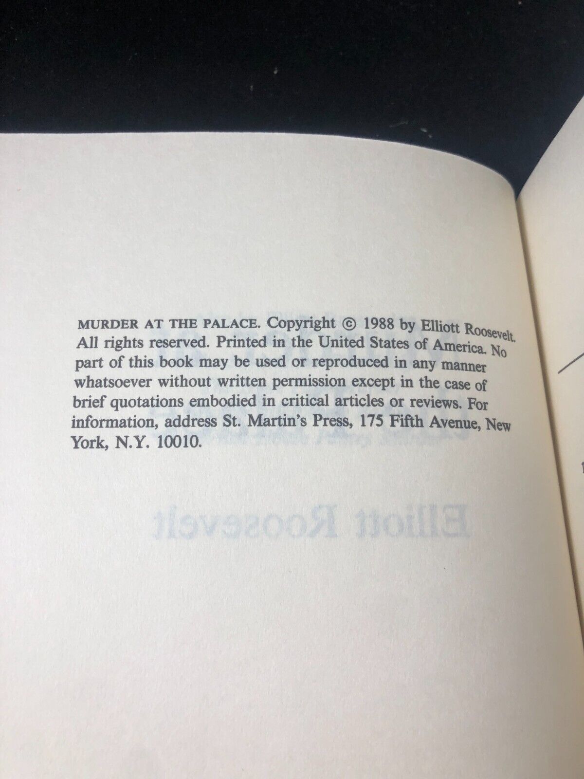 Murder at the Palace (BCE) by Roosevelt, Elliott HC DJ GOOD