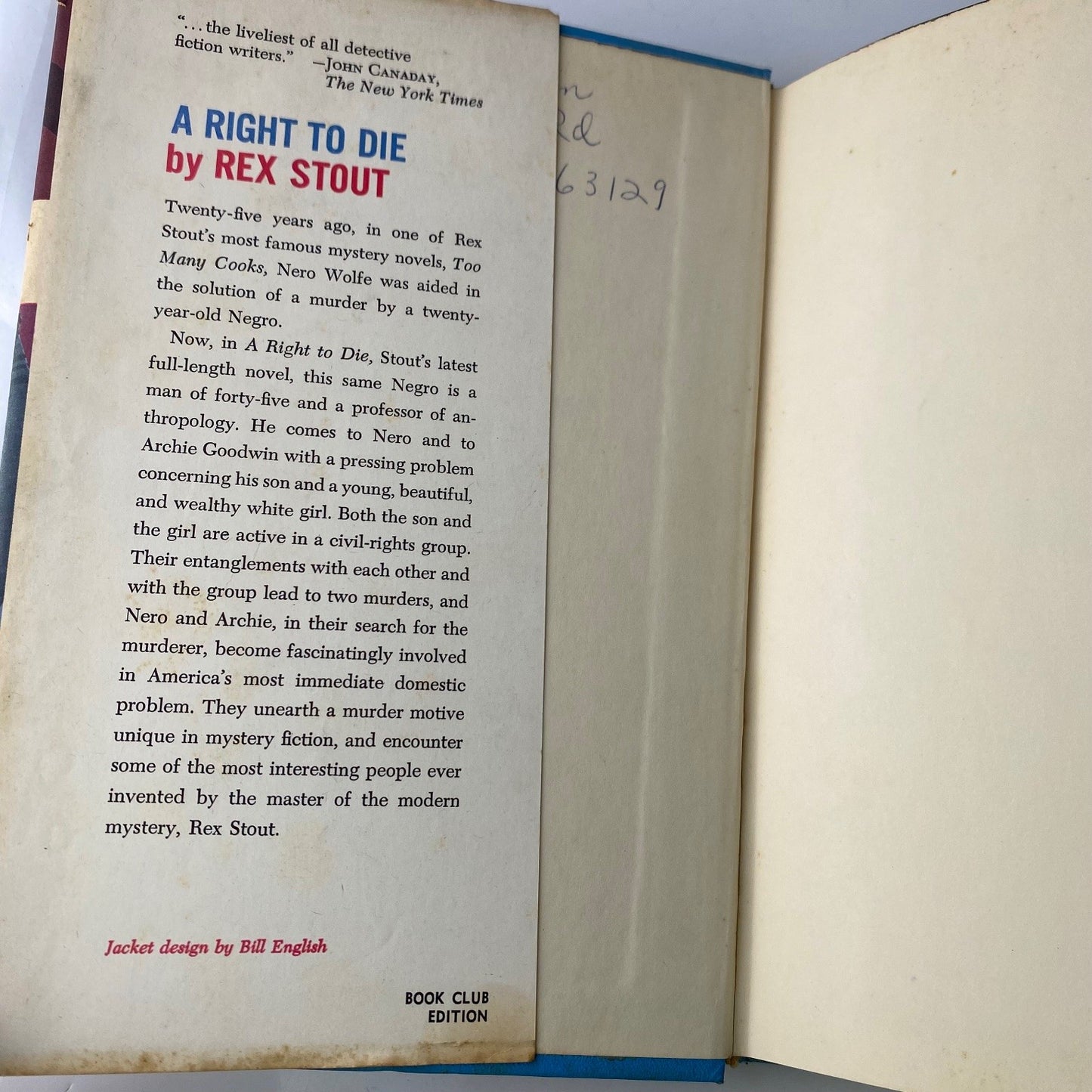 A Right to Die Rex Stout 1964 First Edition Nero Wolfe Mystery Viking