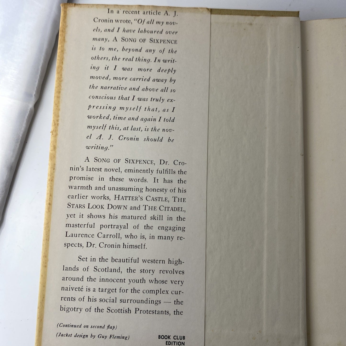 A Song Of Sixpence by A.J. Cronin 1964 Hardcover BCE First Edition Good Conditio