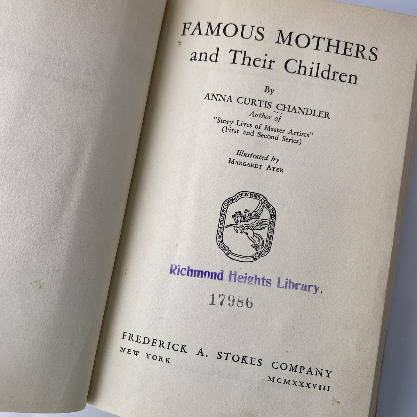 "Famous Mother's And Their Children" Anna C. Chandler Rare Vtg 1938 Ex Lib Uniqu