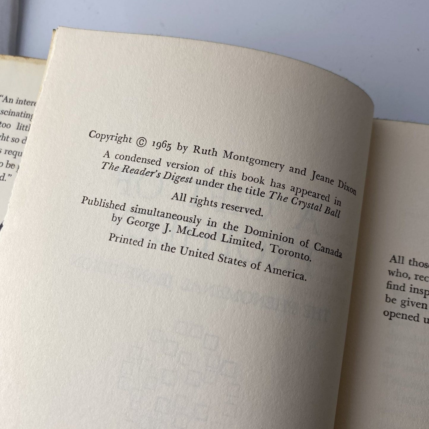 A Gift of Prophecy Ruth Montgomery 1965 First Edition Spiritualism WMC