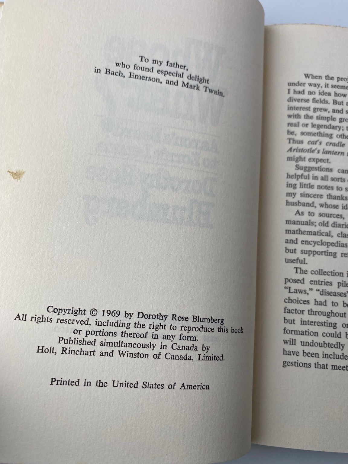 Whose What? Dorothy Rose Blumberg 1969 Book Club Edition Reference